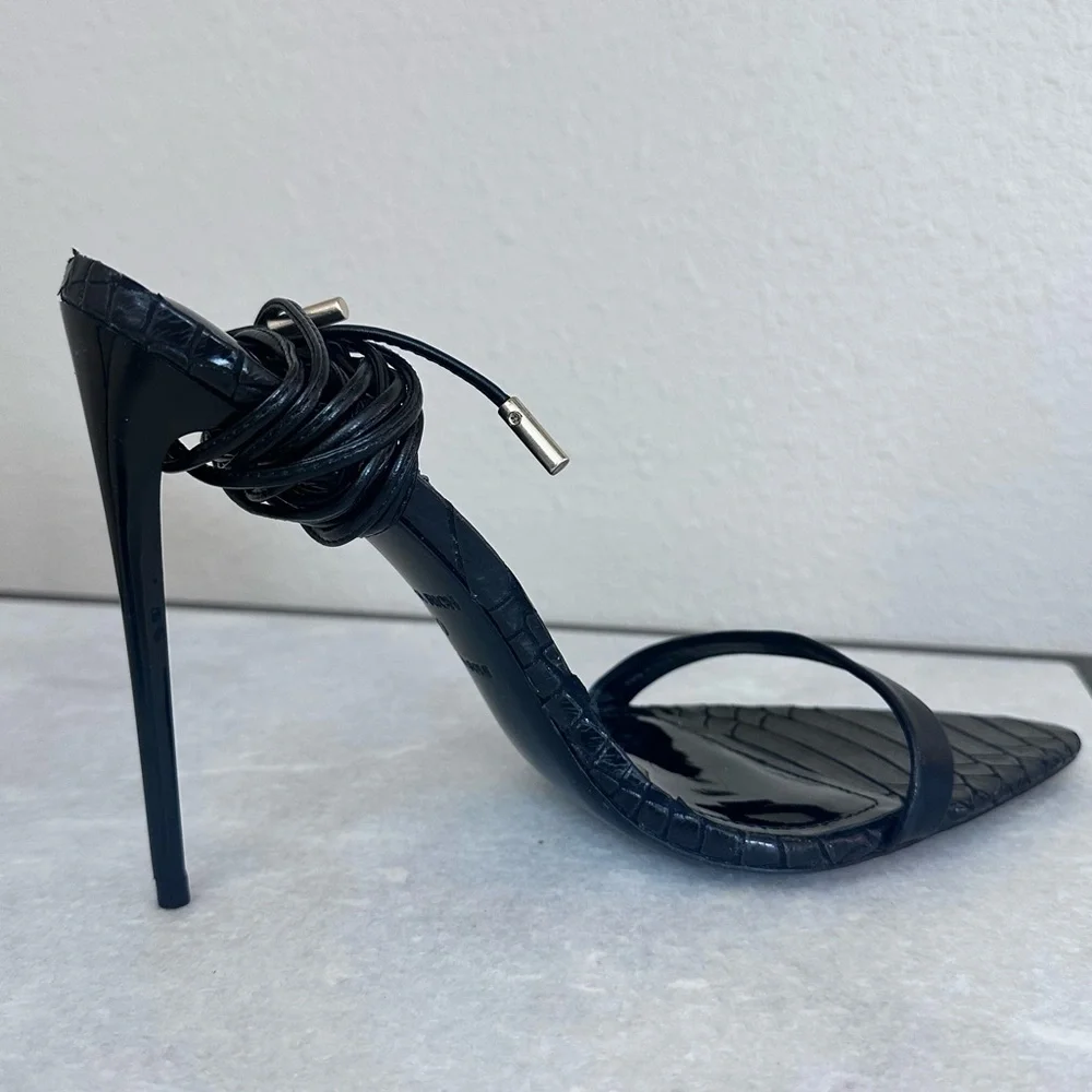 Rich Sandal by Jessica Rich Black Stiletto Lace Up Heels Size 40 / 9.5 - Picture 14 of 16